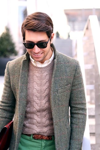 Graues Wollsakko mit Fischgrätenmuster kombinieren – 92 Herren Outfits