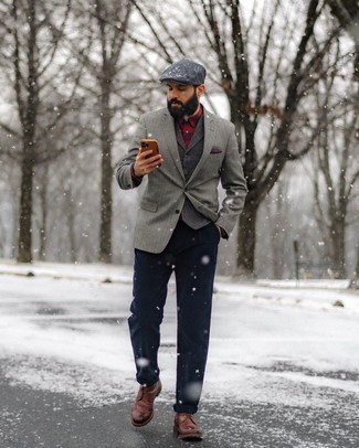 Graues Wollsakko mit Fischgrätenmuster kombinieren – 92 Herren Outfits