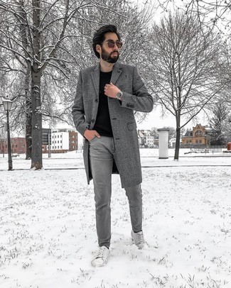 Grauen Mantel mit Hahnentritt-Muster kombinieren – 63 Herren Outfits