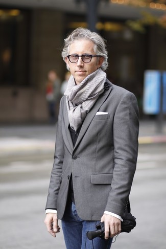 Grauen Schal mit Hahnentritt-Muster kombinieren – 9 Herren Outfits