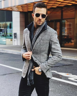 Grauen Schal mit Hahnentritt-Muster kombinieren – 9 Herren Outfits