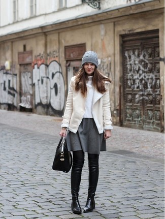Graue Strick Mütze kombinieren – 31 Damen Outfits