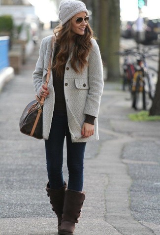 Graue Strick Mütze kombinieren – 31 Damen Outfits
