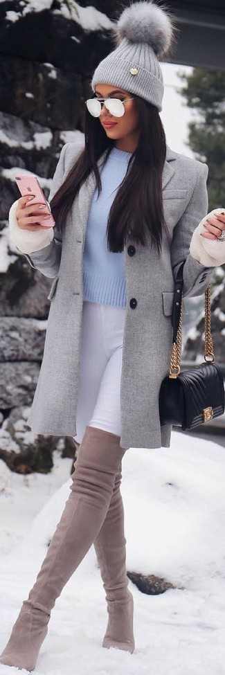 Graue Strick Mütze kombinieren – 31 Damen Outfits
