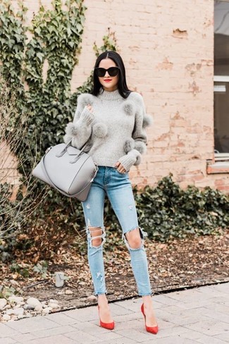 Graue Shopper Tasche aus Leder kombinieren – 180 Damen Outfits