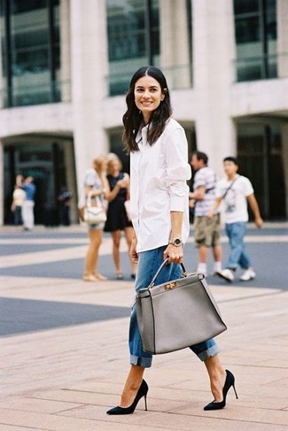 Graue Shopper Tasche aus Leder kombinieren – 180 Damen Outfits