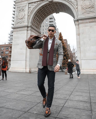 Graue Wolljacke mit Schottenmuster kombinieren – 46 Frühling Herren Outfits