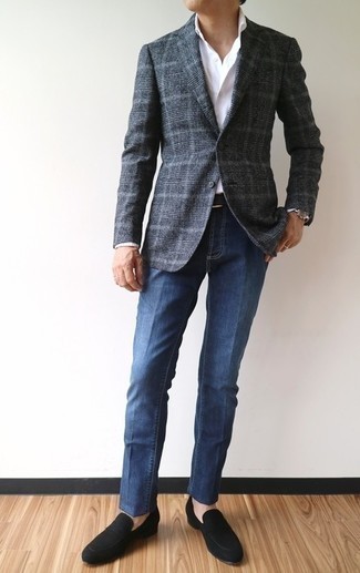 Graue Wolljacke mit Schottenmuster kombinieren – 46 Frühling Herren Outfits