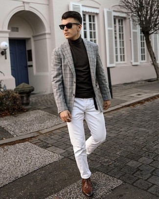 Graue Wolljacke mit Schottenmuster kombinieren – 46 Frühling Herren Outfits