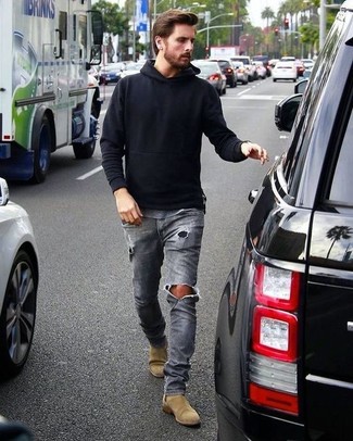 Graue enge Jeans mit Destroyed-Effekten kombinieren – 218 Herren Outfits