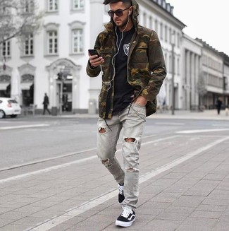 Graue enge Jeans mit Destroyed-Effekten kombinieren – 218 Herren Outfits