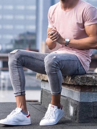 Graue enge Jeans mit Destroyed-Effekten kombinieren – 218 Herren Outfits