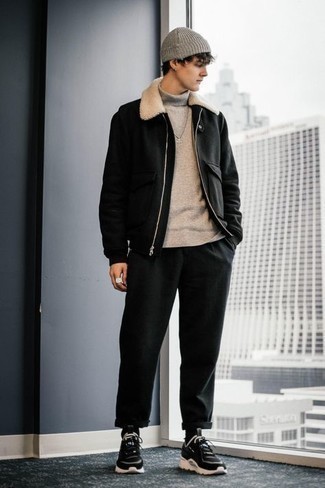 Teenager: Wie grauen Pullover mit schwarzer Hose zu kombinieren – 44 Herren Outfits
