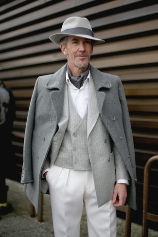 Graues vertikal gestreiftes Zweireiher-Sakko kombinieren – 24 Herren Outfits