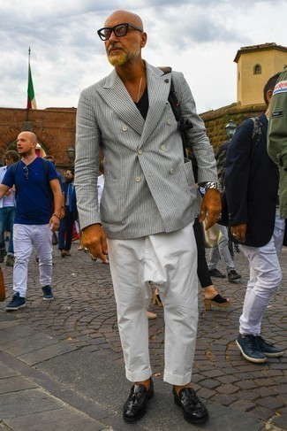 Graues vertikal gestreiftes Zweireiher-Sakko kombinieren – 24 Herren Outfits