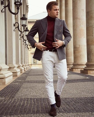 Graues vertikal gestreiftes Zweireiher-Sakko kombinieren – 24 Herren Outfits