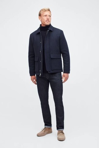 dunkelblaue Wollharrington-jacke von Burberry