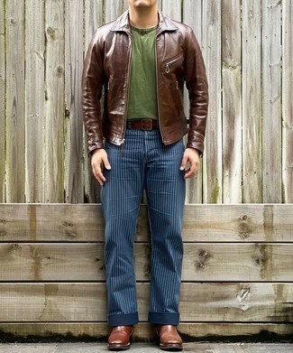 dunkelbraune Harrington-Jacke aus Leder von A. A. Spectrum