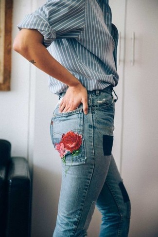 hellblaue bestickte Jeans von Mira Mikati