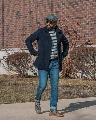 40 Jährige: Schiebermütze mit Fischgrätenmuster kombinieren – 1 Casual Herren Outfits kühl Wetter