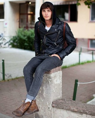Wie Pullover mit einem Kapuze mit Freizeitstiefel zu kombinieren – 264 Herren Outfits