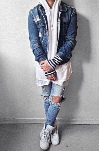 Wie Pullover mit einem Kapuze mit hoher Sneakers zu kombinieren – 411 Herren Outfits
