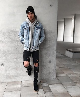 Wie Pullover mit einem Kapuze mit hoher Sneakers zu kombinieren – 411 Herren Outfits