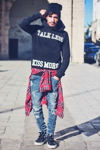 Wie Pullover mit einem Kapuze mit Langarmhemdes zu kombinieren – 288 Herren Outfits