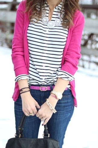 Fuchsia Ledergürtel kombinieren – 12 Damen Outfits