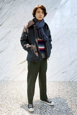 mehrfarbiger horizontal gestreifter Pullover mit einem Rundhalsausschnitt von Junya Watanabe MAN