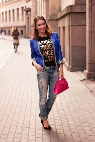 dunkelblaue Lederjacke von Armani Jeans