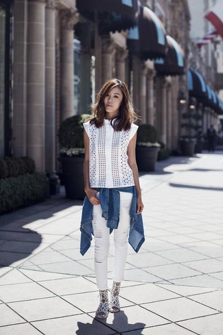 weiße enge Jeans mit Destroyed-Effekten von Junya Watanabe