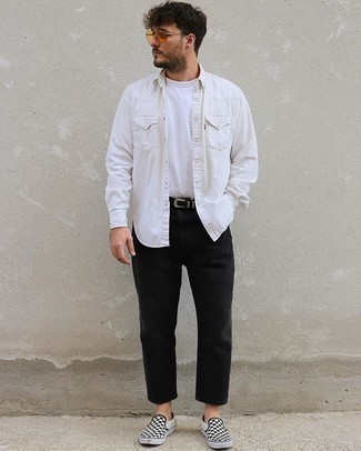 weißes und schwarzes Jeanshemd von Alexander Wang