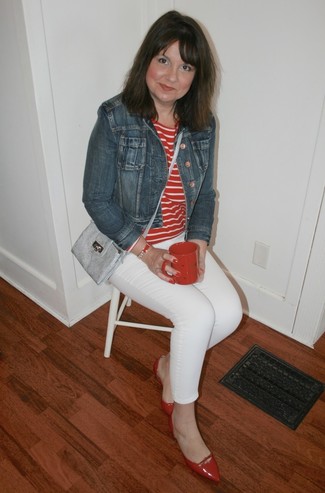 rotes und weißes horizontal gestreiftes Langarmshirt von Pam & Gela