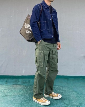 dunkelbraune bedruckte Shopper Tasche aus Segeltuch von DOUBLE RAINBOUU