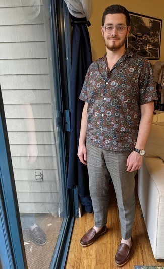 braunes bedrucktes Kurzarmhemd von Polo Ralph Lauren
