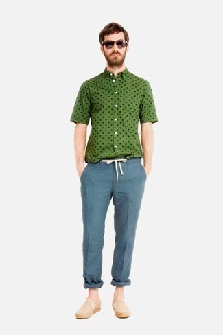 grünes bedrucktes Kurzarmhemd von Waxman Brothers
