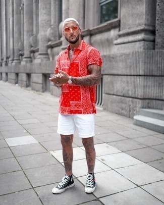 rotes Kurzarmhemd mit Paisley-Muster von Marcelo Burlon County of Milan