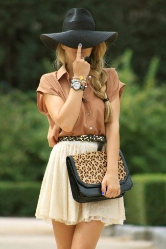 beige Leder Clutch mit Leopardenmuster von Dolce & Gabbana