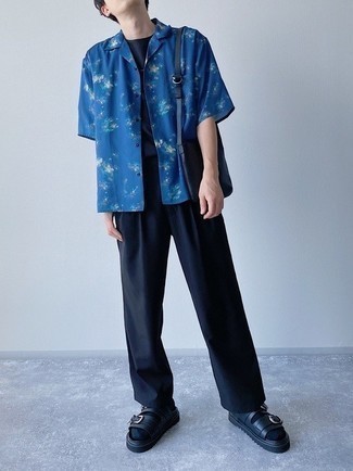 dunkelblaues bedrucktes Kurzarmhemd von Burton Menswear