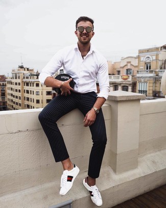 weiße bedruckte Leder niedrige Sneakers von Valentino