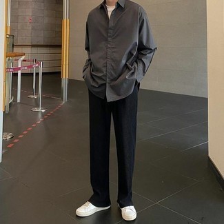 dunkelgraues Langarmhemd von Calvin Klein