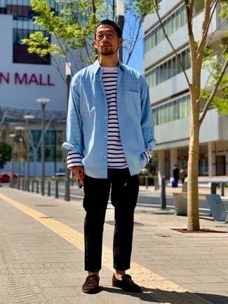 weißes und dunkelblaues horizontal gestreiftes Langarmshirt von Asos