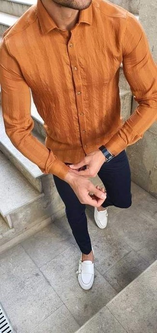 orange vertikal gestreiftes Langarmhemd von Polo Ralph Lauren