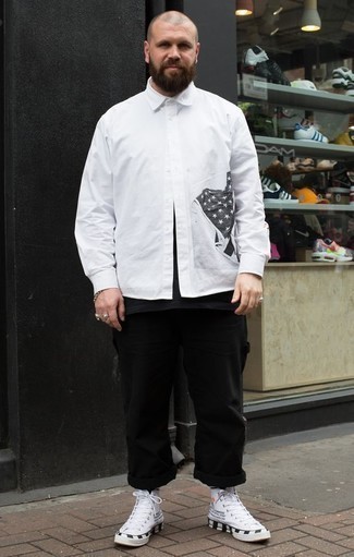 weißes und schwarzes bedrucktes Langarmhemd von Emporio Armani