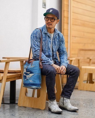 blaue bedruckte Shopper Tasche aus Segeltuch von Moschino
