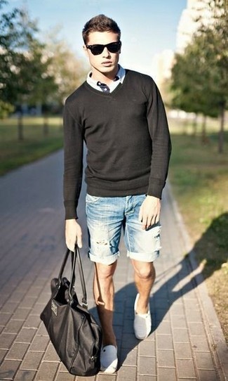 Hellblaue Jeansshorts kombinieren – 143 Herren Outfits