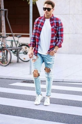 Hellblaue Jeans mit Destroyed-Effekten kombinieren – 881+ Herren Outfits