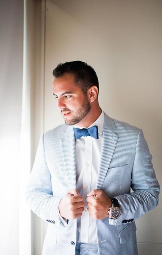 Hellblauen Anzug aus Seersucker kombinieren – 30 Herren Outfits