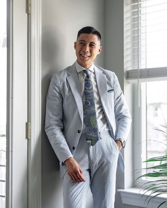 Hellblauen Anzug aus Seersucker kombinieren – 30 Herren Outfits